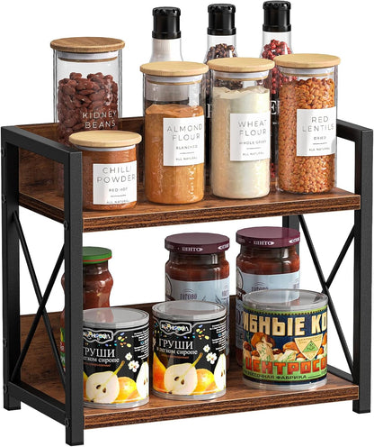 Countertop Shelf Organizer, 2 Tier Kitchen Spice Rack for Countertop, Wood Coffee Counter Shelf Organizer for Home (Brown, S)7