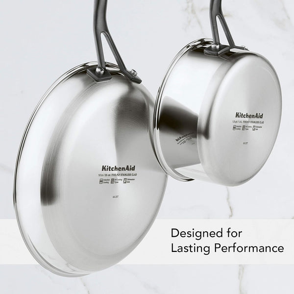 Kitchenaid 5-Ply Clad Stainless Steel Cookware Induction Pots and Pans Set, 10-Piece, Polished Stainless Steel5
