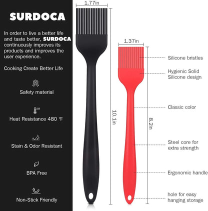 Silicone Pastry Basting Brush - 2Pcs 10 + 8 in Heat Resistant Brush for Baking Cooking Food, BPA Free Kitchen Brush for Sauce Butter Oil, Stainless Steel Core Design for Barbecue BBQ Grilling2