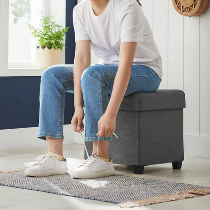 SONGMICS Storage Ottoman, Small Ottoman Foot Rest with Legs, 15 X 15 X 15.7 Inches Foot Stool, Load up to 660 Lb, for Living Room, Bedroom, Dorm, Dark Gray ULSF14GYZ5