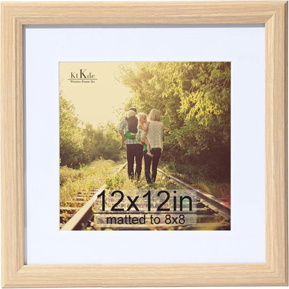 12X12 Picture Frame Real Glass, Display Pictures 8X8 with Mat or 12X12 without Mat, Modern Style Wood Composite Frame,Gallery Wall Frame Wooden，Best Gift1