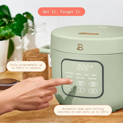 LUGBAR Beautiful 14-Cup Cooked, 6-Cups Uncooked Electric Rice and Grain Cooker, Evergood Non-Toxic Ceramic Nonstick Coating Drew Barrymore (Sage Green)2