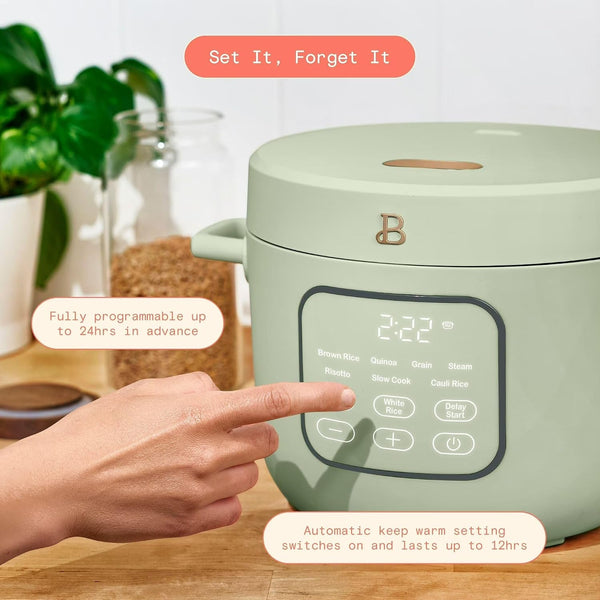LUGBAR Beautiful 14-Cup Cooked, 6-Cups Uncooked Electric Rice and Grain Cooker, Evergood Non-Toxic Ceramic Nonstick Coating Drew Barrymore (Sage Green)2
