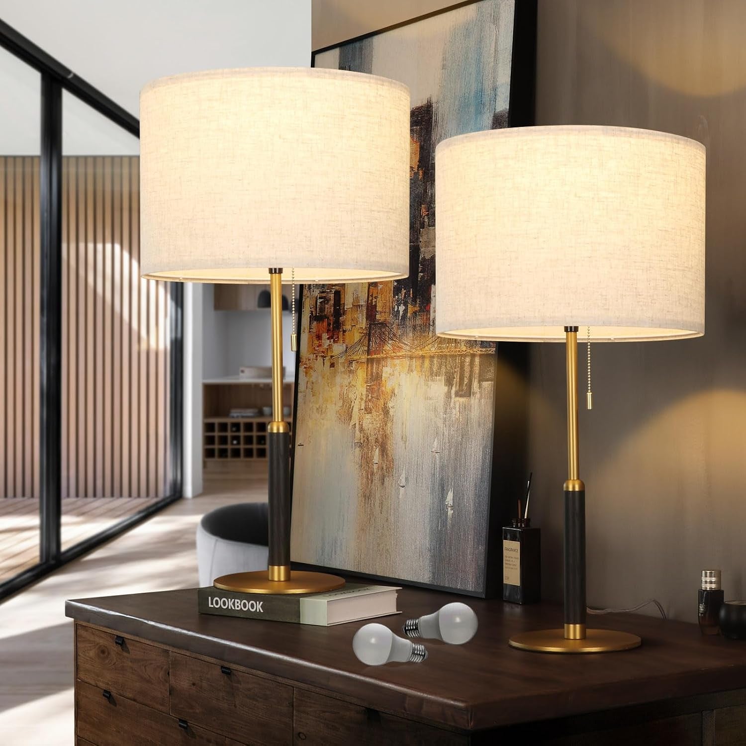 26-4-set-2-pull-chain-table-lamp-modern-mid-century-bedside-lamps-for-living-room-end-tables-3-color-light-for-bedroom-solid-wood-metal-fabric-lamp-for-home-office-desk-light-brown-brass