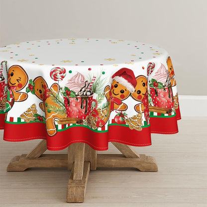Christmas Tablecloth 70 X 70 Inch round Gingerbread Man Cute1