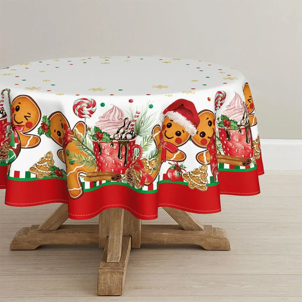 Christmas Tablecloth 70 X 70 Inch round Gingerbread Man Cute1