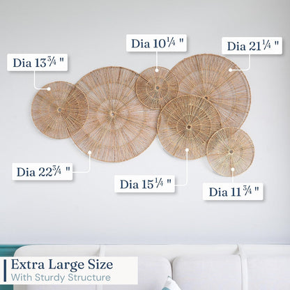 Wicker 23 Inch Jute Wall Decor Baskets, Set of 6 Extra Large Woven Jute Wall Plates, 23",21",15",13",12,10", Decorative Baskets for Wall Arts, Wall Hanging for Bedroom, Living Room, Office | 23", 21", 15", 13", 12", 10" Natural Handwoven Jute Boho Wall Art, Coastal Wall Basket for Living Room, Bedroom, Entryway3