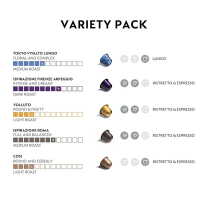 Nespresso Original, Variety Pack, Mild, Medium, 50-Count Espresso Pods | Capsules Dark Roast Coffee Pack of 1 Brews 1.35 Oz2