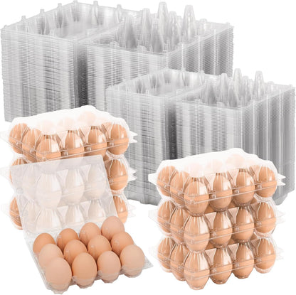 100 Pack Clear Plastic Egg Cartons, Reusable Stackable Egg Containers for Farm, Market & Fridge Storage, 3×4 Grid1