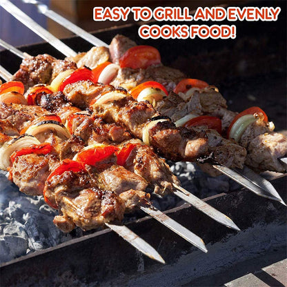 12PCS Kabob Skewers Flat Metal BBQ Barbecue Skewer 14" Long Stainless Steel Shish Kebob Sticks Wide Reusable Grilling Skewers Set for Meat Shrimp Chicken Vegetable, 12 Pack8
