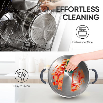 : 2-Tier Stainless Steel Steamer Pots - 3.1 Quart - Tempered Glass Lid, 3-Ply Bottom, Vegetable-Dumpling-Food Cookware, Dishwasher & Oven Safe | Steaming Pot with Glass Lid & Steamer Basket5
