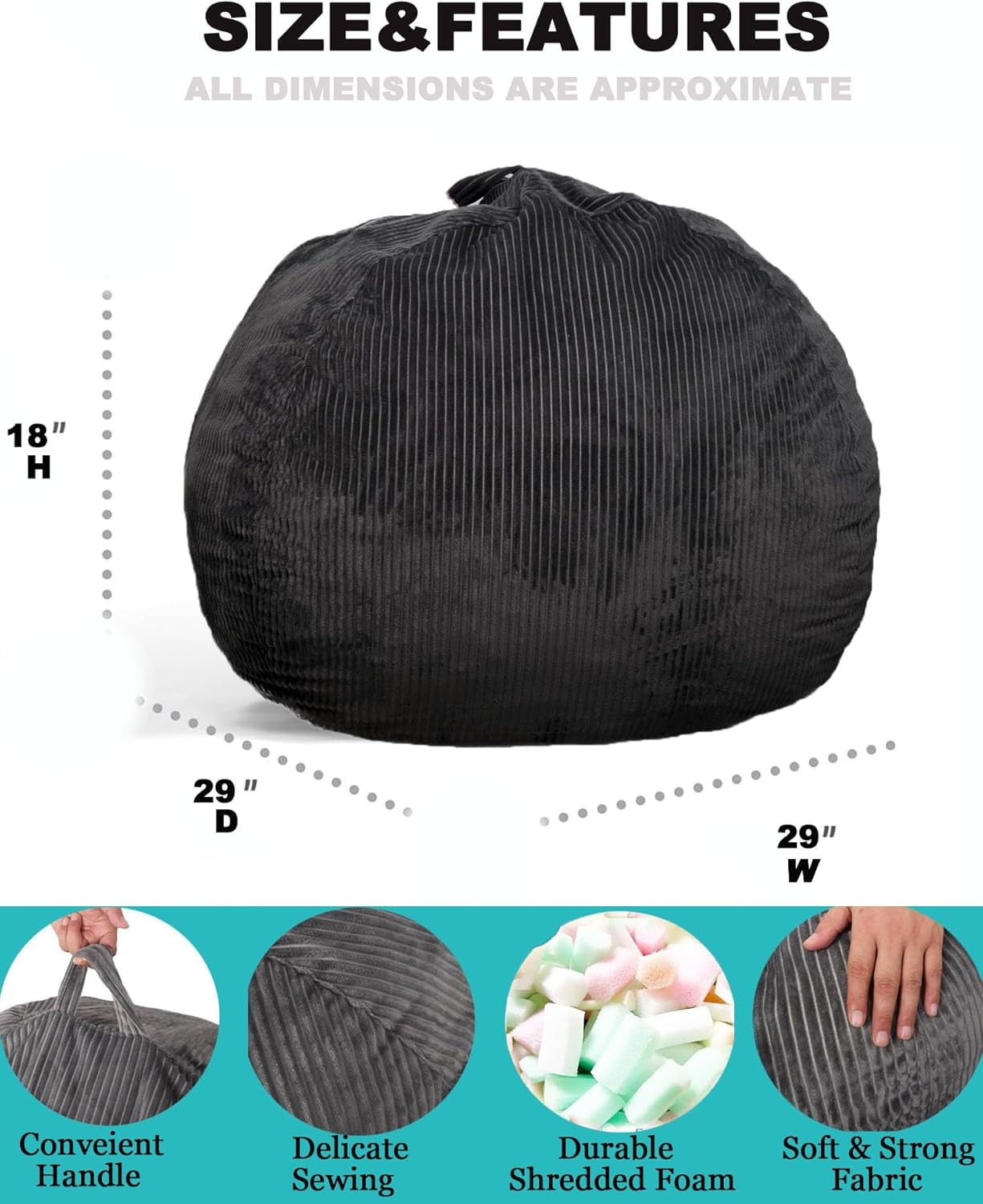 bean-bag-chair-with-faux-rabbit-fur-cover-for-teens-and-kids-with-filling-memory-foam-bean-bag-chairs-soft-faux-fur-fabric-2-5-feet-round-fluffy-bean-bag-sofa-essential-for-reading-games