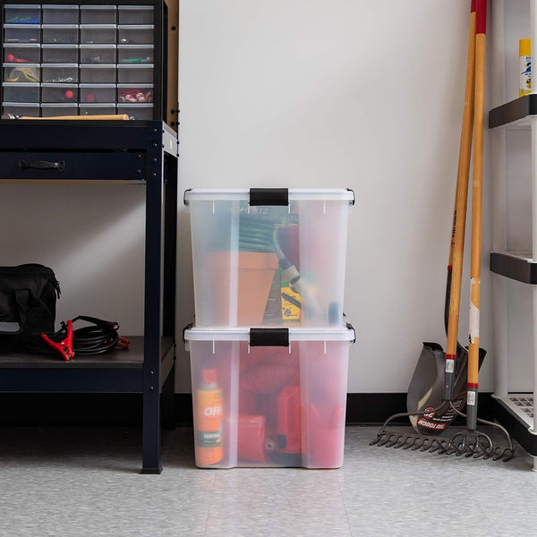 2 Pack Weatherpro Plastic Storage Bins with Lids, 74 Qt, Black6