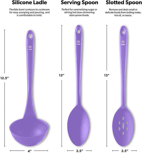 DI ORO Silicone Ladle & Cooking Spoons Set - 600F Heat Resistant, Lavender5