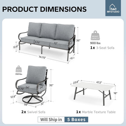 4 Piece Metal Patio Furniture Set with Gray Cushions8