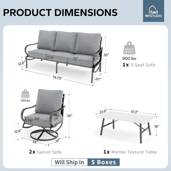 4 Piece Metal Patio Furniture Set with Gray Cushions8