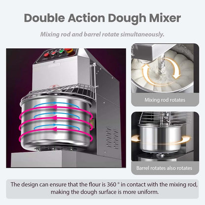 30QT Commercial Dough Mixer, 110V 1500W Electric Food Dough Kneading Flour Blender Machine, Stainless Steel Stand Mixing, W/Dual Action and Dual Speed, for Bakeries Pizzerias Bread Maker8