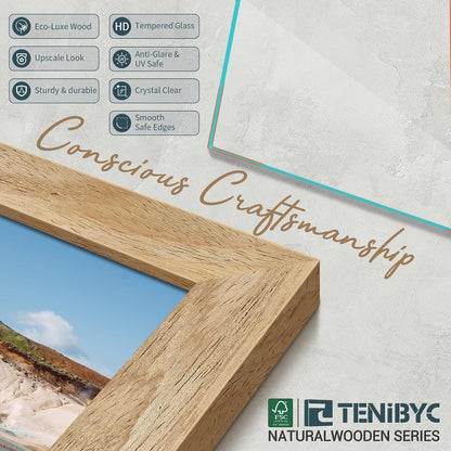 5X7 Picture Frame, Natural Wood, 4 Pack, Glass, for Photo, Art4