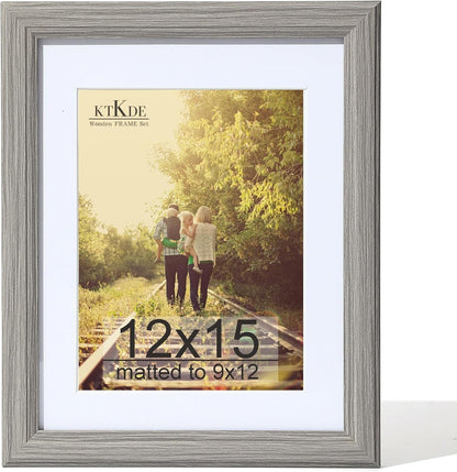 12X15 Picture Frame,Display Pictures 9 X12 with Mat or 12X15 Without, Tempered Glass,15 by 12 Gray Wooden Frame Wall Gallery Poster Frame Best Gift1