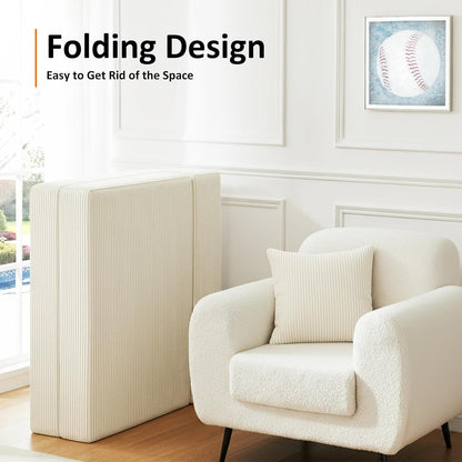 Single Size Folding Sofa Bed - 4 in 1 Convertible Sleeper Chair - High Density Memory Foam Futon Couch - Foldable Bed for Living Room Bedroom (Beige)8