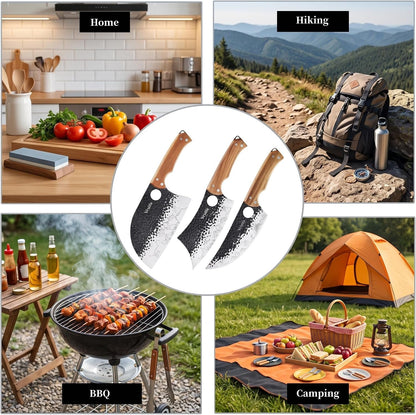 Butcher Knife Set, Hand Forged Kitchen Knife Set for Home,Bbq, and Camping4