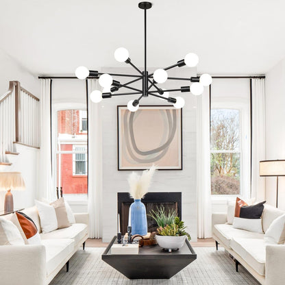 11"-52" Height Adjustable Modern Chandelier Ceiling Light Fixture, 12-Light Sputnik Chandeliers Matte Black Mid Century Chandelier over Table, Chandeliers for Dining Room Living (Bulbs Not Included)8