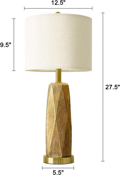 27.5" Gold Table Lamps Set of 2 with USB-A & USB-C Charging Ports, Textured Resin Bedside Lamps with Linen Shade & Rotary Switch, Tall Nightstand Lamps for Bedroom, Living Room Office6