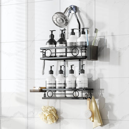 Adjustable Shower Caddy Hanging Rustproof Large-Capacity Bathroom Organizer Shower Racks with Hooks for Razor Bathroom Organizers and Storage1