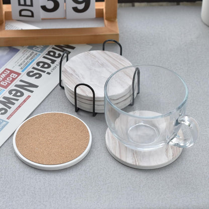 6Pcs Absorbent Coasters Set with Holder,Ceramic Drink Coaster,4 In（A1） | Marble Style Ceramic Drink Coaster,Suitable for Kinds of Cups,Modern Style Coaster for Coffee Table7