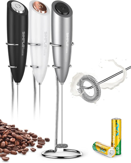 Milk Frother Handheld Electric Foam Maker Battery Operated | Drink Mixer with Stainless Steel Whisk for Cappuccino, Bulletproof Coffee, Latte, Gray, with Stand1