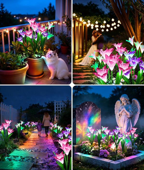 Outdoor Solar Lights, 4 Pack Solar Garden Light with Bigger Lily Flowers, Waterproof 7 Color Changing Solar Lights Outdoor - Bigger Panel for Patio Yard Garden Decoration, Gift for Mom6