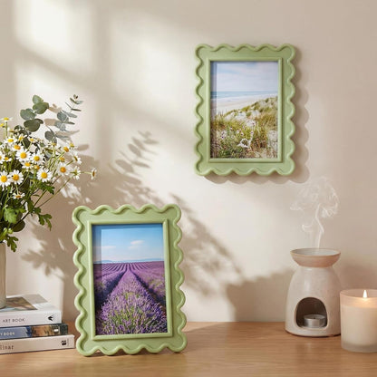 4X6 Inches Light Green Flower Wavy Scalloped Picture Frame Cute6