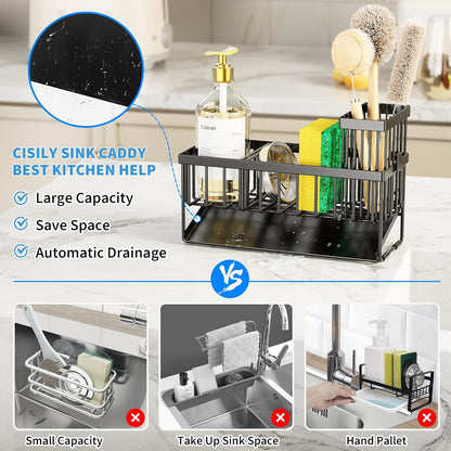 Sink Caddy Sponge Holder for Kitchen with Brush Holder and Stainless Steel Self Drain Tray, Rustproof Kitchen Sink Organizer for Sponge, Soap Dispenser Storage Accessories5