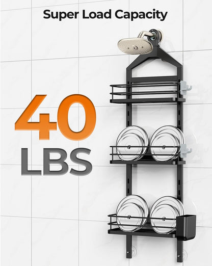 3 Tier Adjustable Shower Caddy Hanging over Head Anti-Swing Black7