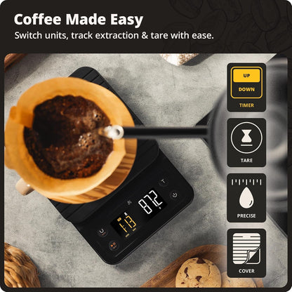 Coffee Scale with Timer, 0.1G Precision for Espresso & Matcha | Digital Pour-Over Scale with Waterproof Silicone Cover, Backlit Display & 6.6Lb Capacity for Chemex, V60, Drip (Onyx Black)2