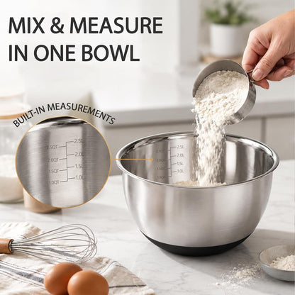 Stainless Steel Mixing Bowls with Lids – Set of 5 Large Nesting Metal Bowls for Kitchen, Baking, Cooking, Food Prep & Storage, Non-Slip Base, Dishwasher Safe,Black4
