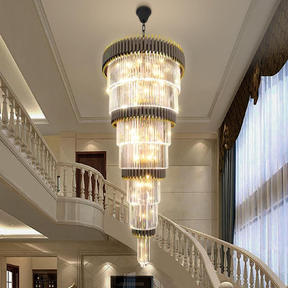 Luxury Black Gold Chandelier for High Ceilings 7-Tier Chandelier for Staircase Foyer Villa Large Farmhouse Crystal Ceiling Lighting D32 in × H95 In4