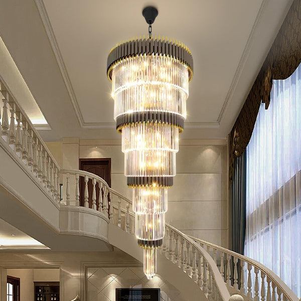Luxury Black Gold Chandelier for High Ceilings 7-Tier Chandelier for Staircase Foyer Villa Large Farmhouse Crystal Ceiling Lighting D32 in × H95 In4
