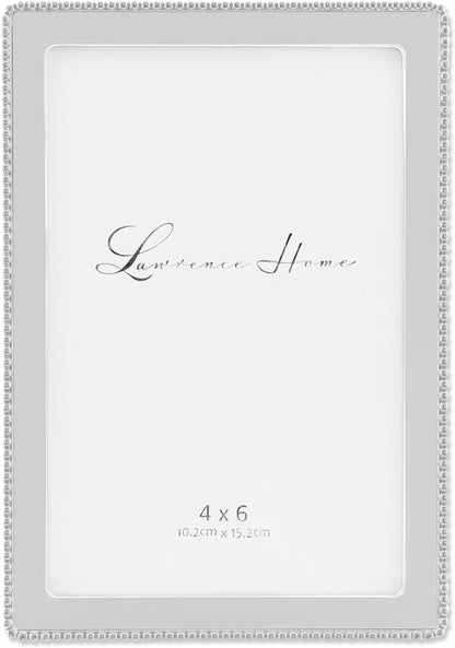 Metal Picture Frame with Delicate Outer Border of Beads, Silver, 4X61