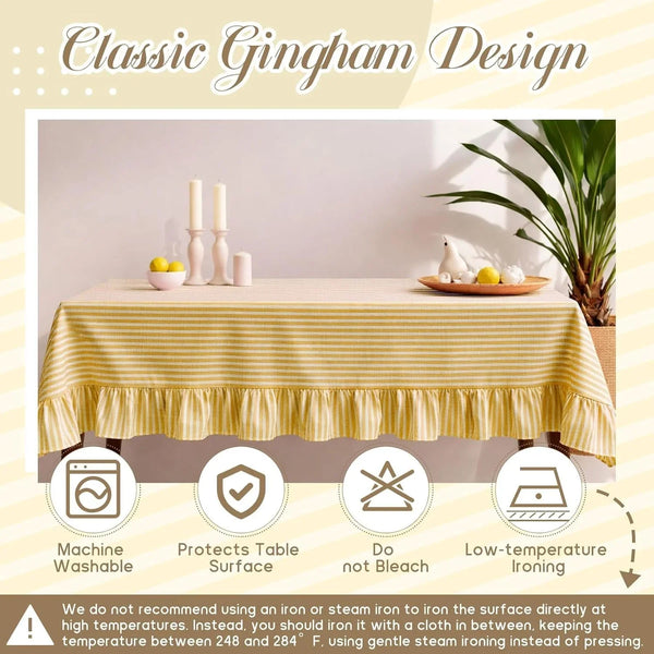 Yellow Striped Ruffled Rectangular Tablecloth 52 X 70 Inches5