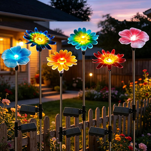 6 Pack Solar Garden Lights Outdoor Decor,Stake Yard Figurine Colorful Flower Light, Housewarming Ornament for Patio, Lawn, Yard, Pathway (Art Deco)1