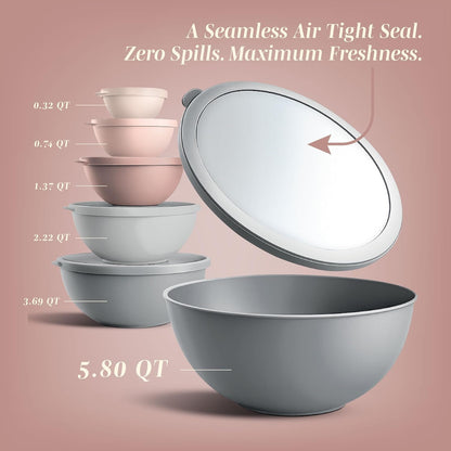 Mixing Bowls with TPR Lids - 12 Piece Plastic Nesting Bowls Set Includes 6 Prep Bowls and 6 Lids, Microwave Safe Mixing Bowl Set (Pink Ombre)2