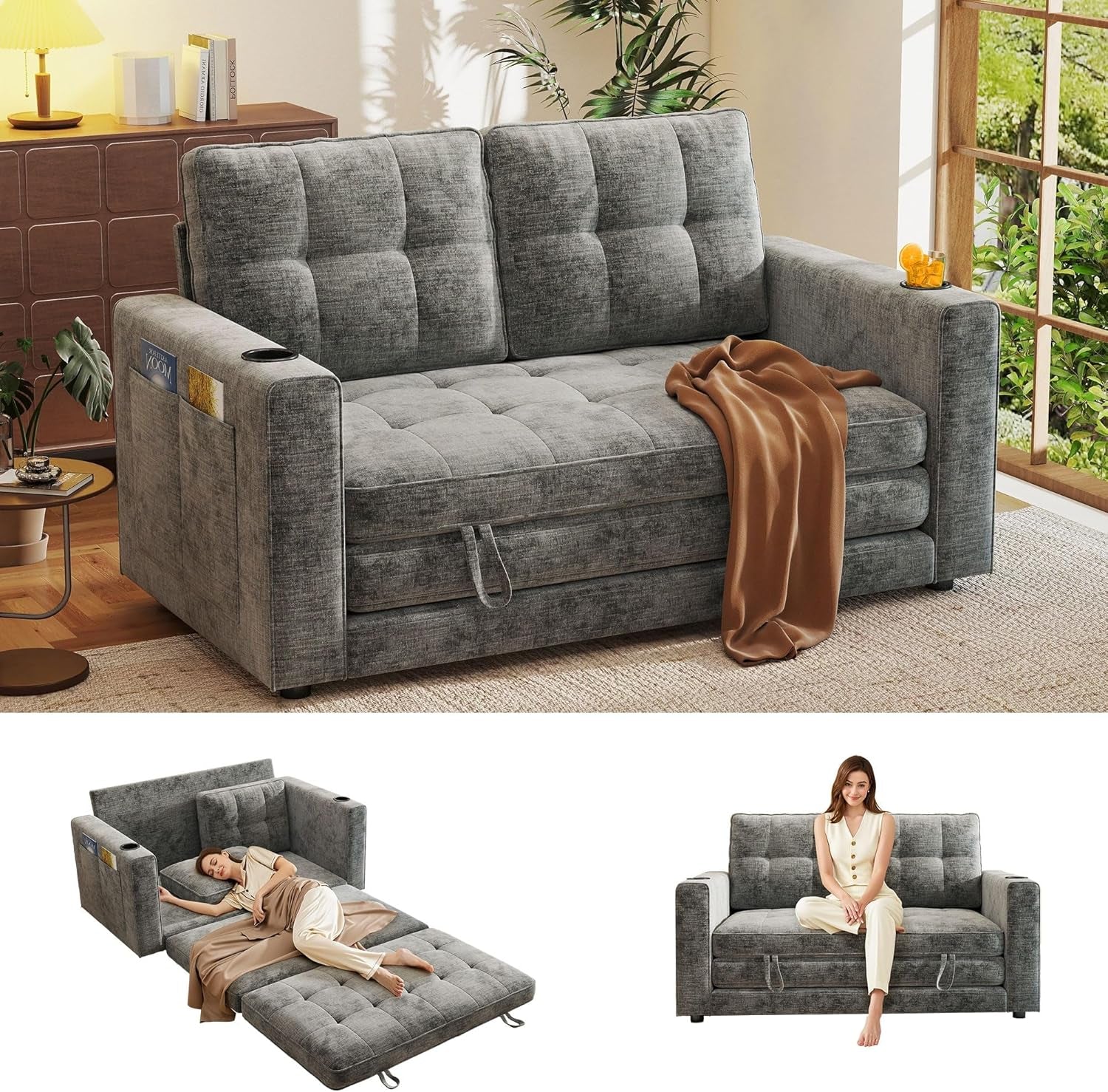 55-convertible-folding-sofa-bed-pull-out-couch-love-seat-sleeper-bed-small-fold-out-loveseat-sleeper-with-cup-holder-and-pillow-for-small-space-bedroom-lounge-dorm-living-roomgrey-chenille