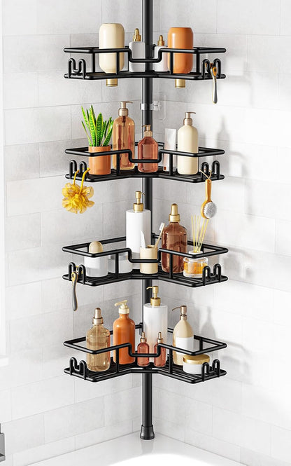 Shower Caddy Tension Pole: 4-Tier Adjustable Corner Organizer Black1