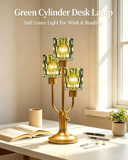 Mid Century Modern Glass Green Table Lamp Dimmable 3 Bulbs Included10