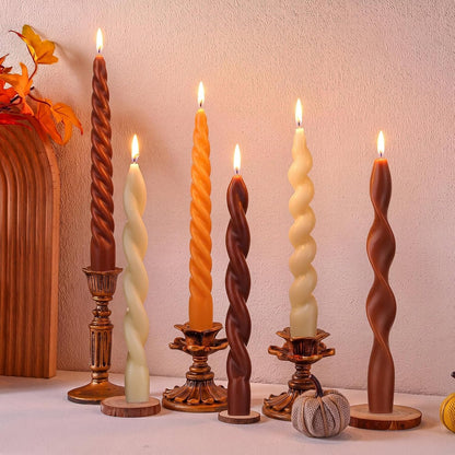 12 Pcs Fall Spiral Taper Candles 7.5" Autumn Twisted Candlesticks2