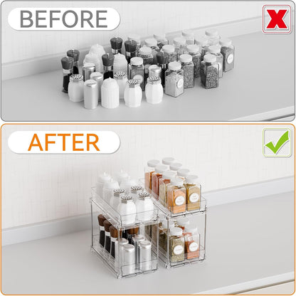 2 Pack 2 Tier Vertical Spice Rack Pull Out,10.4'' Deep Narrow Slide Out Spice Rack Organizer for inside Cabinets,Kitchen,Pantry,Cupboard Seasoning,Can,Jar Organizer and Medicine Cabinet Storage5
