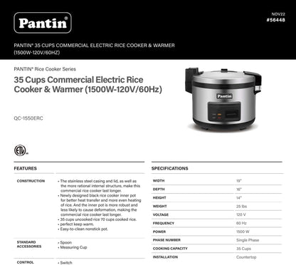 Commercial Rice Cooker & Warmer - 35 Cups Uncooked / 70 Cups Cooked, Extra Large Capacity Rice Cooker with Nonstick Inner Pot & Switch Press, 120V/1500W, ETL Listed6