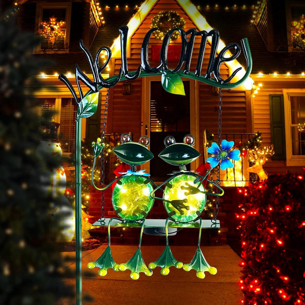 Solar Lights Outdoor Waterproof, Frog Swing Garden Decor, Frog Decorative Stake with Welcome Sign Landscape Patio Yard Gifts for Women Mom (48 Inch)7