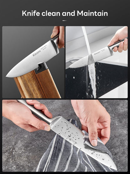 Knife Set 7 Piece German Steel Kitchen Knife Block Set | Wooden Block with Built-In Sharpener, One-Piece Design, Counter Space Save, for Apartment & Modern Kitchen, Cooking & Gift6